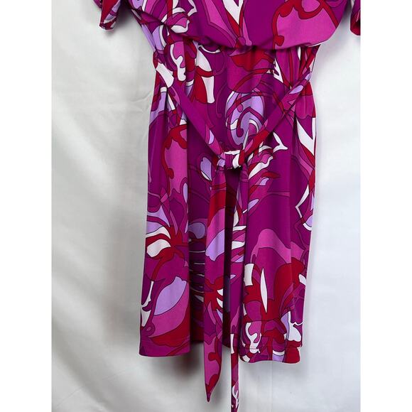 Trina Turk Women Medium Pink/Red Floral Print Short Sleeve Hippie Chic Dress - Picture 10 of 10